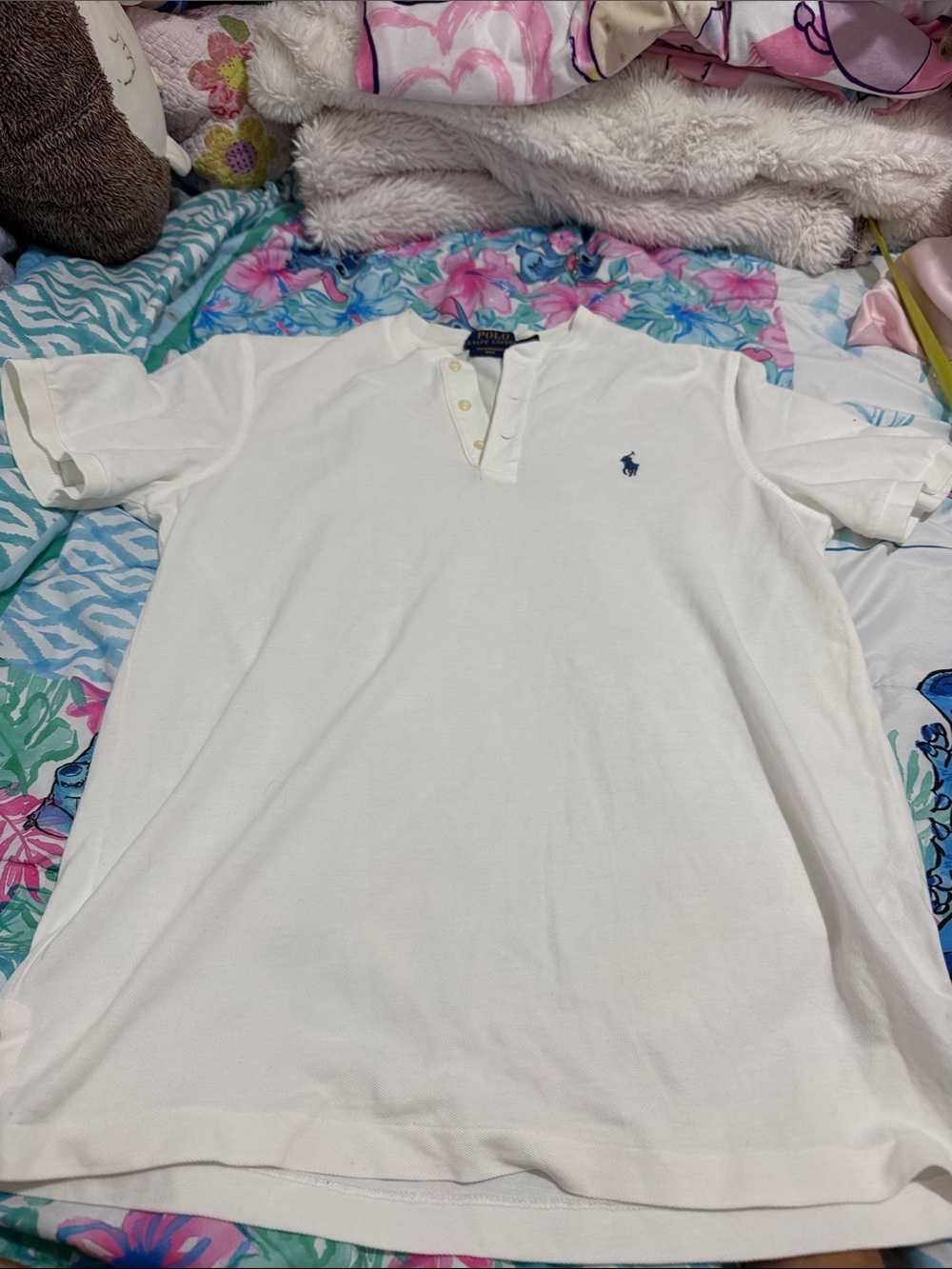 Ralph Lauren Men's White Short-Sleeve Polo with Navy Pony size S
